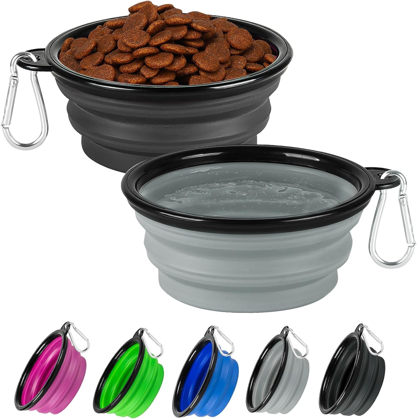 Collapsible Dog Bowl 2 Pack, Dog Water Bowls for Travels, Portable Foldable Pet Bowls Feeding Watering Dish for Parking Walking Camping with 2 Carabiners Clip (12oz, Small, Grey+Purple) - Image 15