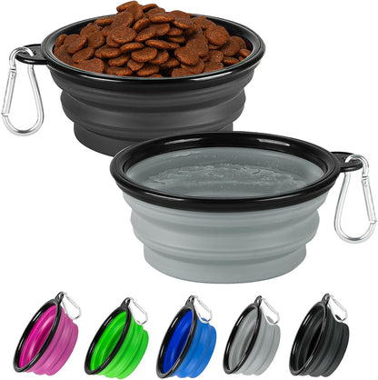 Collapsible Dog Bowl 2 Pack, Dog Water Bowls for Travels, Portable Foldable Pet Bowls Feeding Watering Dish for Parking Walking Camping with 2 Carabiners Clip (12oz, Small, Grey+Purple) - Image 15