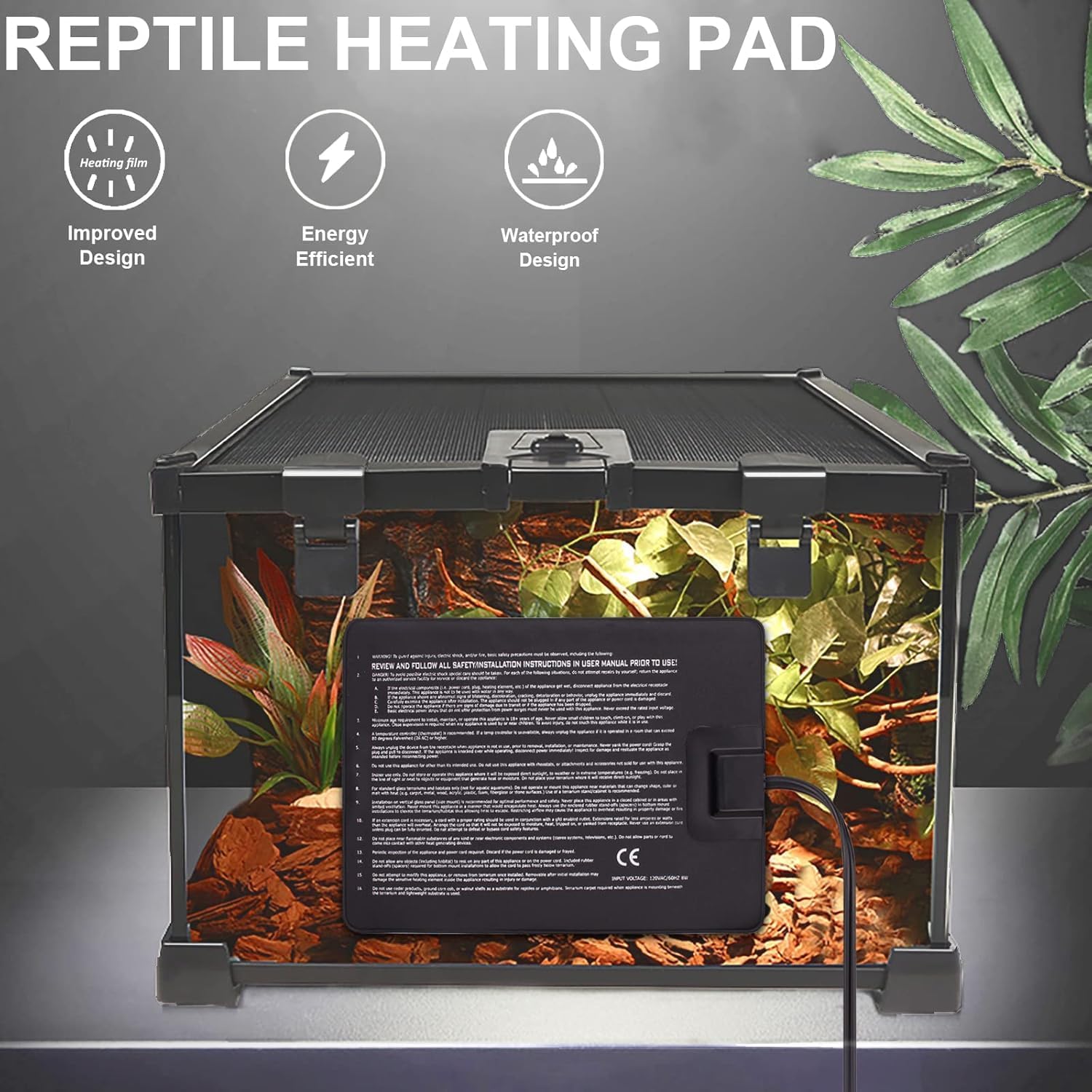 Aiicioo heating pad installed under a lizard tank