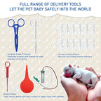 Full fifty six count pet delivery and care kit arranged neatly for breeder preparation.