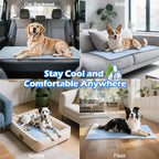 Dog cooling mat inside a metal dog crate