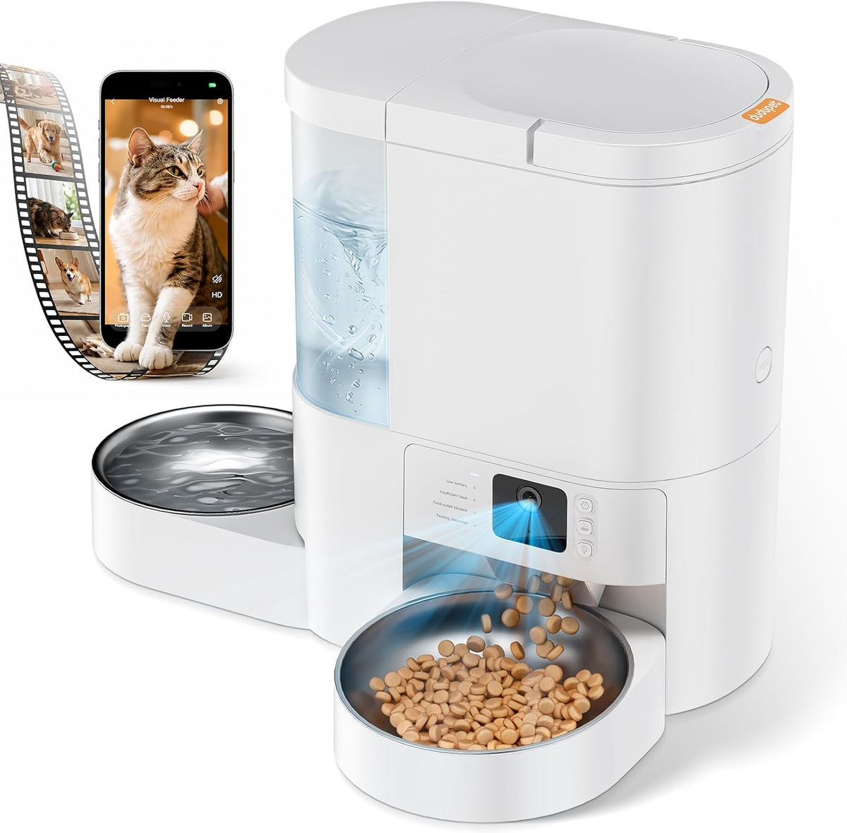 Dudupet automatic cat feeder with camera front view smart pet food dispenser