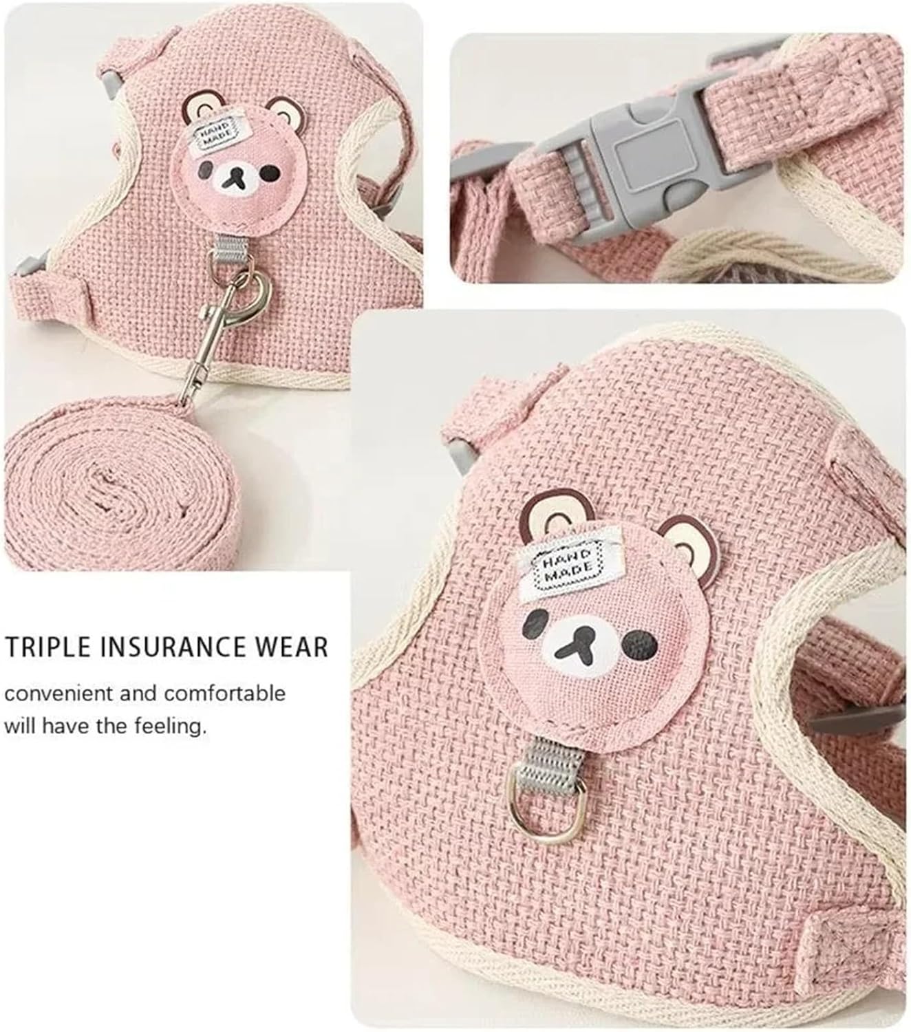 Beige undershirt style harness and leash set on cat