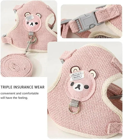 Beige undershirt style harness and leash set on cat