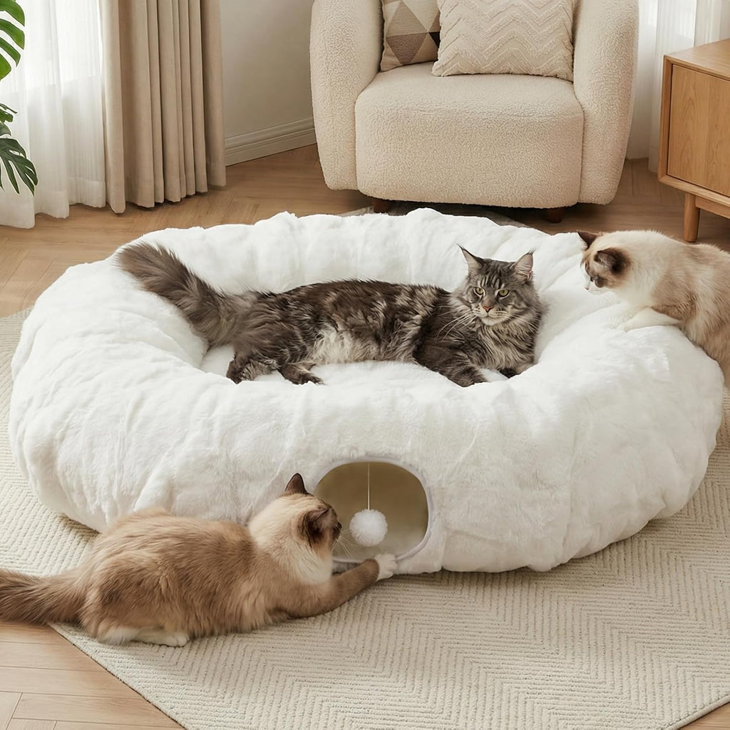 Extra Large Cat Tunnel, 47.2in Multi-Cat Family Big Cat Tunnel for Cats, Long Cat Tunnel Bed with Washable Plush Mat, XXL Pet Play Tunnel Toy for Cats, Puppy, Rabbits Grey - Image 9