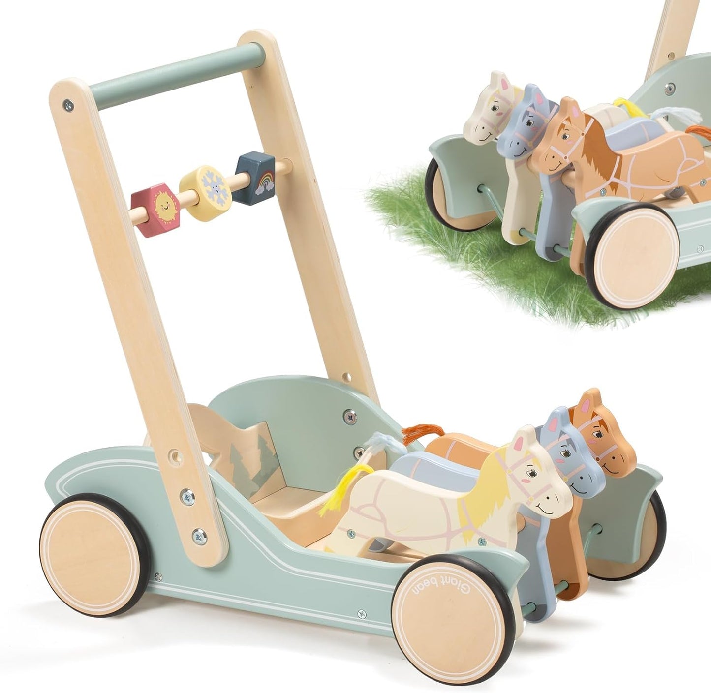 Giant Bean wooden baby push walker with galloping ponies