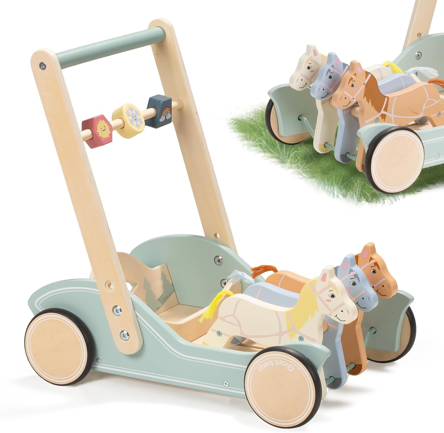 Giant Bean wooden baby push walker with galloping ponies