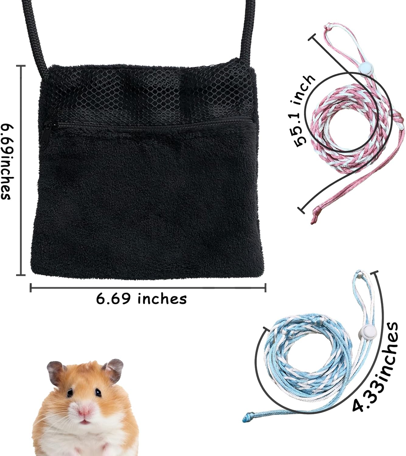 2 Pics Sugar Glider Pouch and 2 Pics Hamster Leash Small Animal Carry Pouch with Adjustable - Cozy & Portable Habitat for Small Pets (Hamsters, Rat, Marmosets, Squirrels) - Image 4