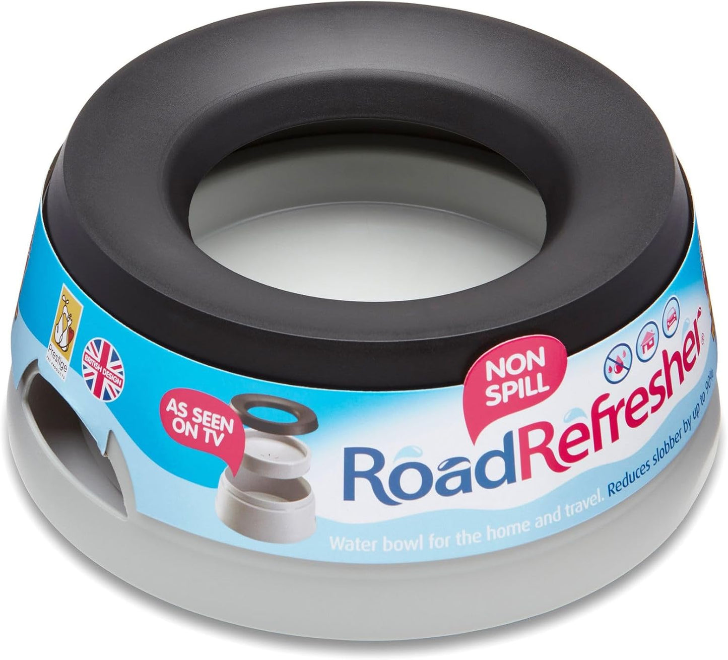 Disassembled components of the grey Road Refresher forty seven ounce pet bowl highlighting easy cleaning design