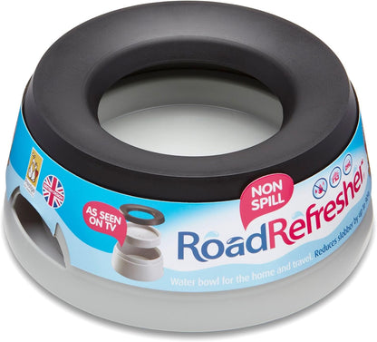 Disassembled components of the grey Road Refresher forty seven ounce pet bowl highlighting easy cleaning design