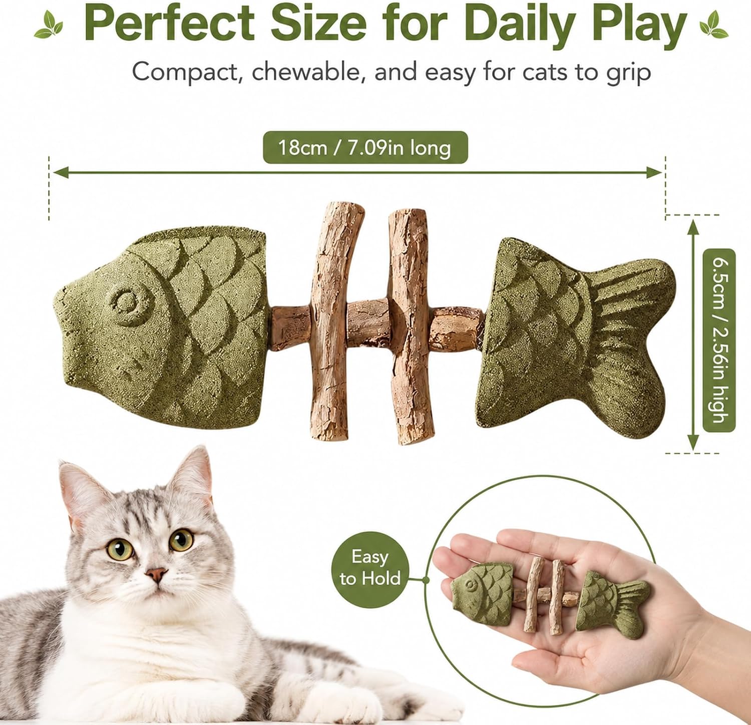 Close up of textured fish bone cat dental toy