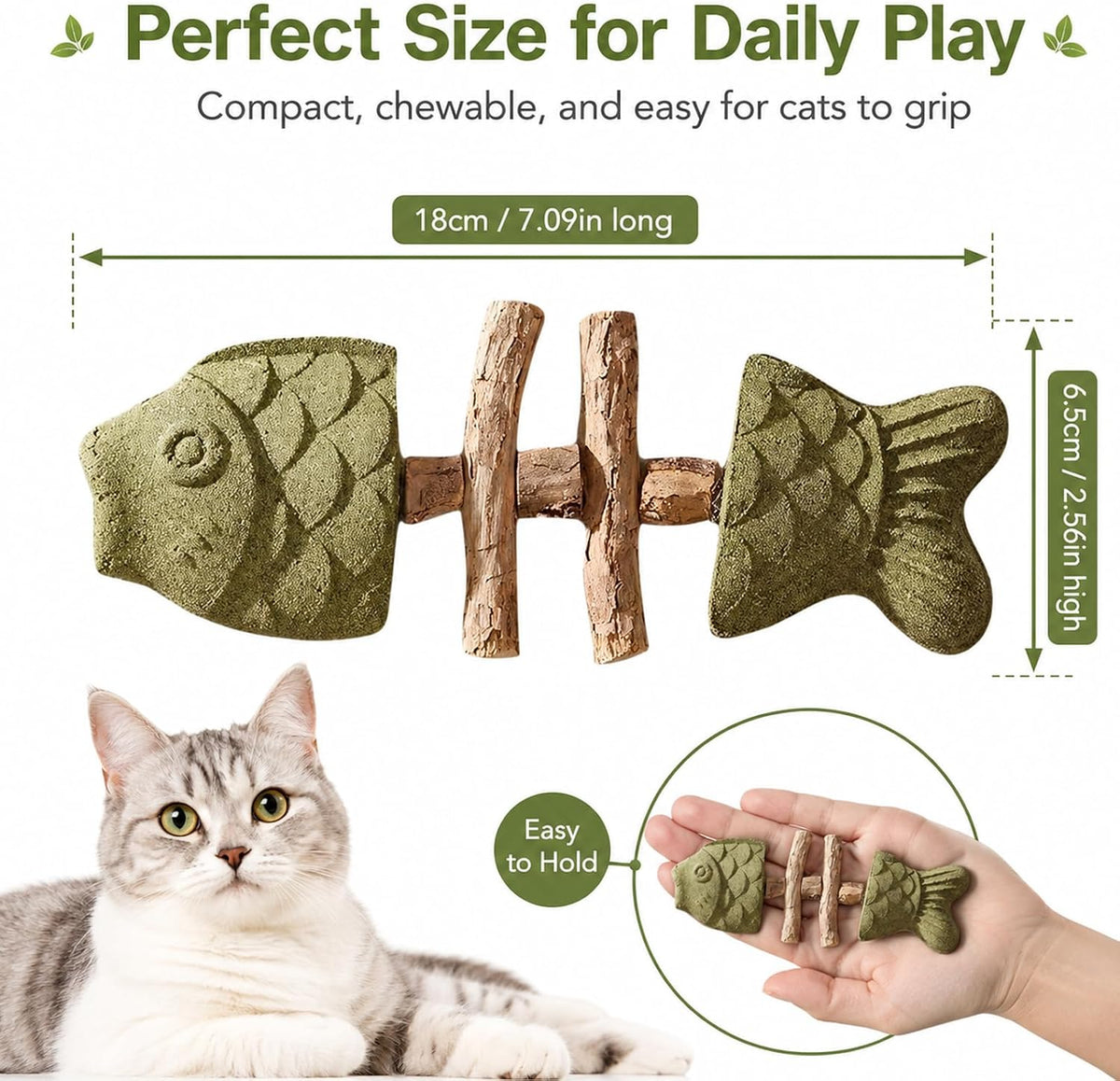 Close up of textured fish bone cat dental toy