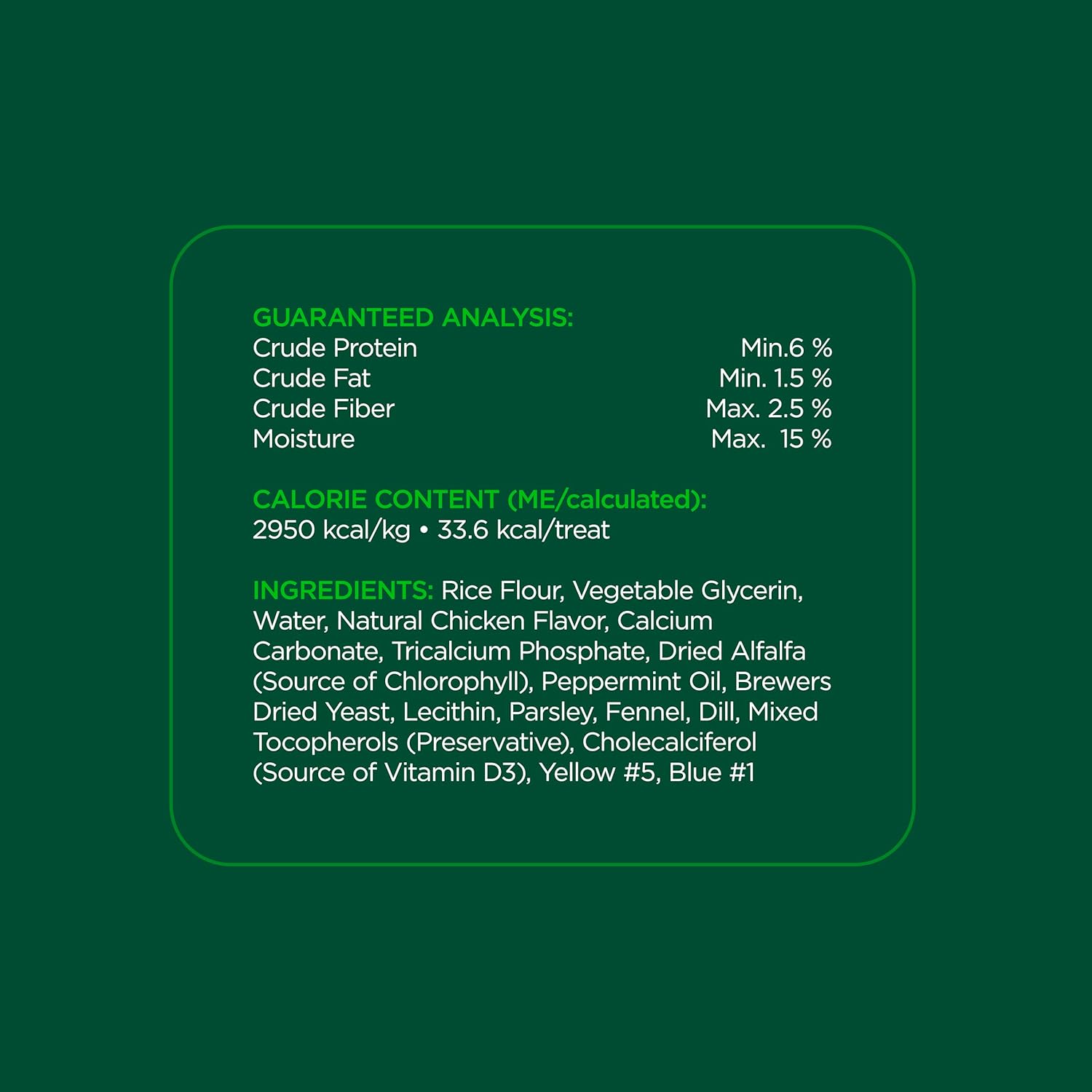Minties small dog dental chews outer packaging highlighting the USA manufactured origin.