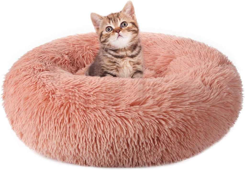 rabbitgoo Calming Cat Beds for Indoor Cats, 20 inches, Dark Grey | Soft Warm Donut, Fluffy Faux Fur, Supportive Raised Rim, Anti-slip, Machine Washable, Up to 15lbs Kittens & Small Cats - Image 11