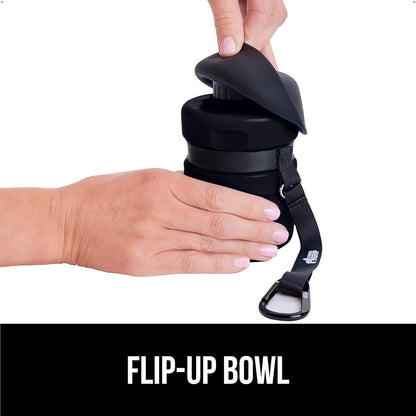 Side view of the Gorilla Grip food grade silicone pet travel bottle highlighting the compact and ergonomic grip design.
