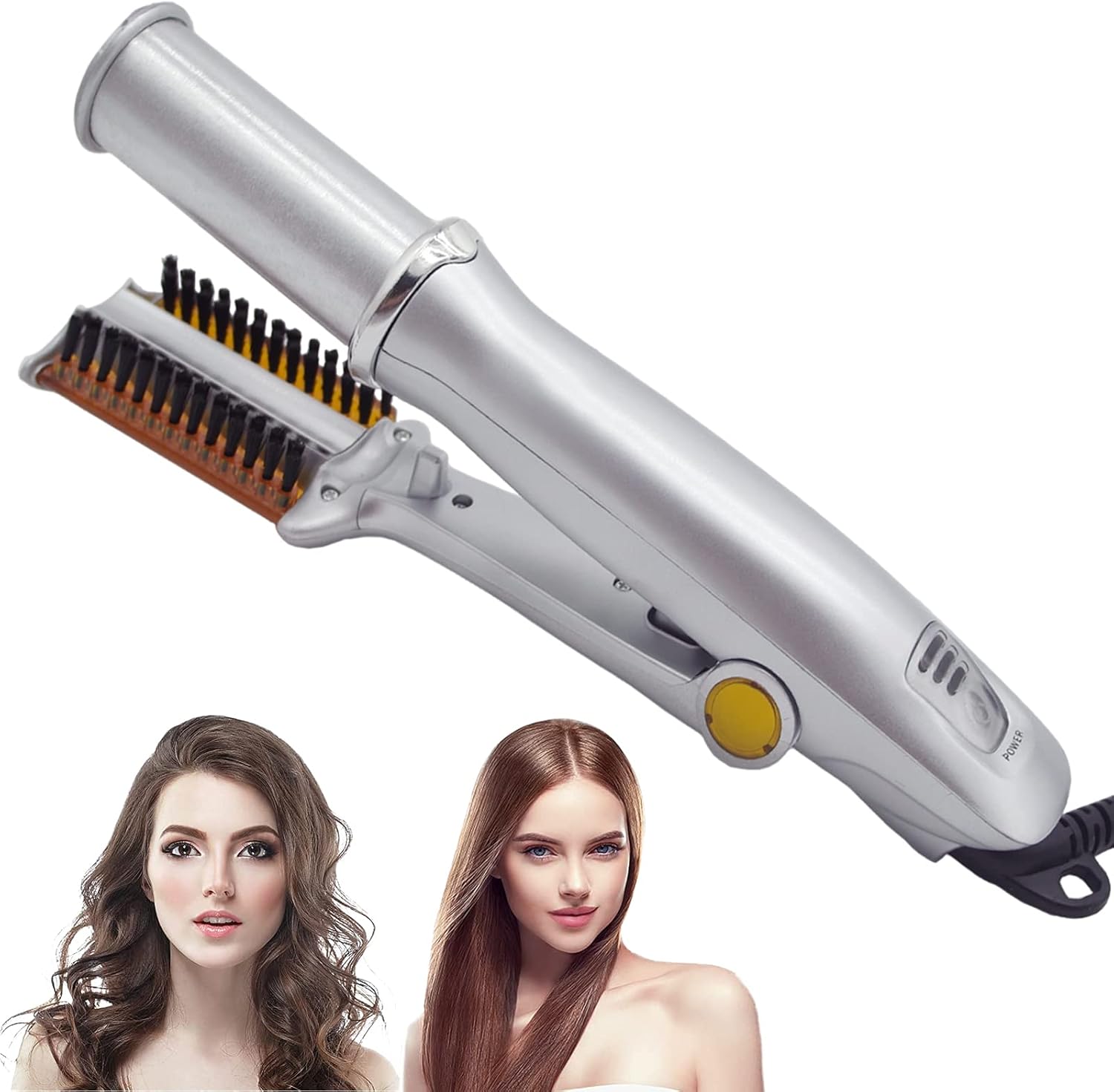 UMATRU Fast and Easy 2 in 1 Hair Style Tool front view showing rotating barrel and temperature buttons for professional hair styling.