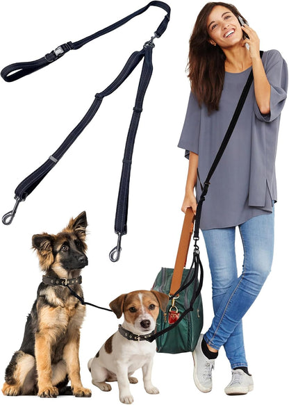 Wanfire double dog leash front view showing no tangle swivel design.