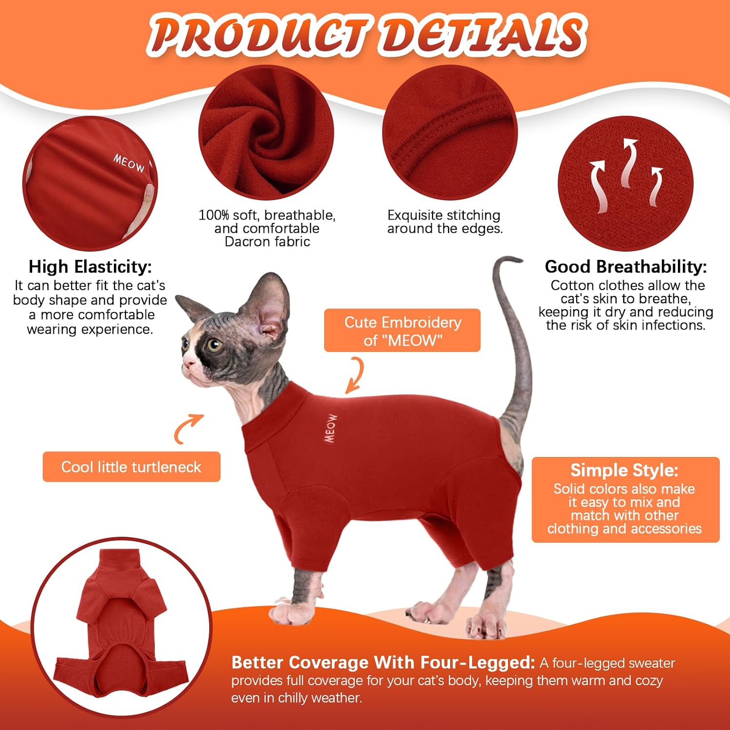 Hairless cat wearing soft red Christmas jumper