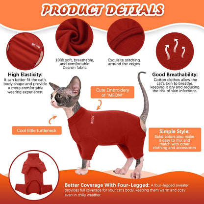 Hairless cat wearing soft red Christmas jumper