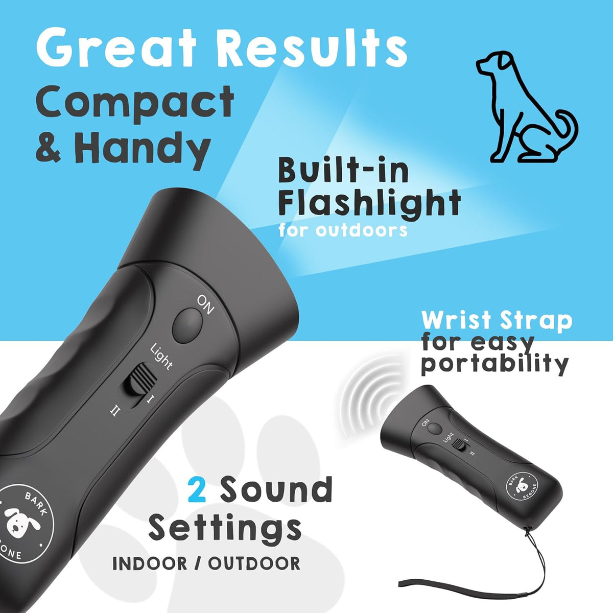 Bark Begone device with integrated LED light for night time visibility