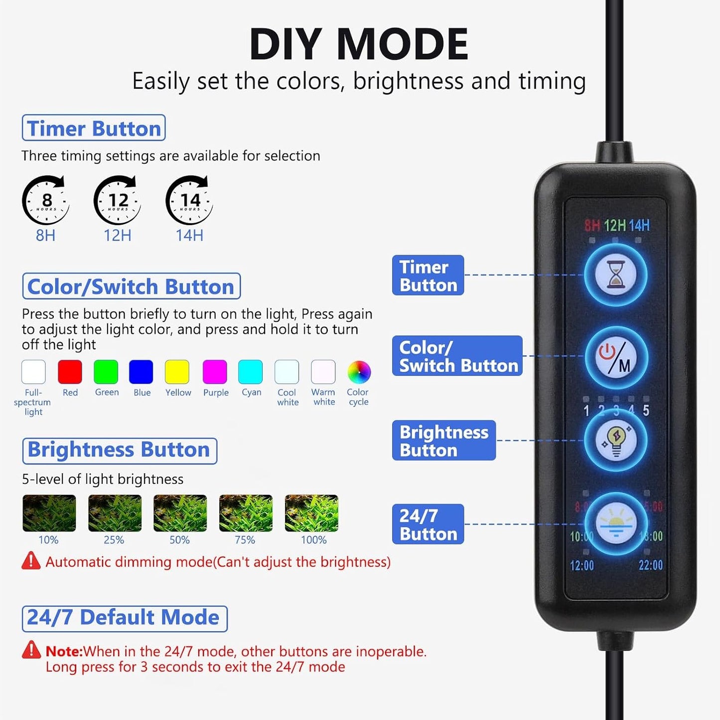 Full spectrum fish tank light with flexible gooseneck adjustment layout.