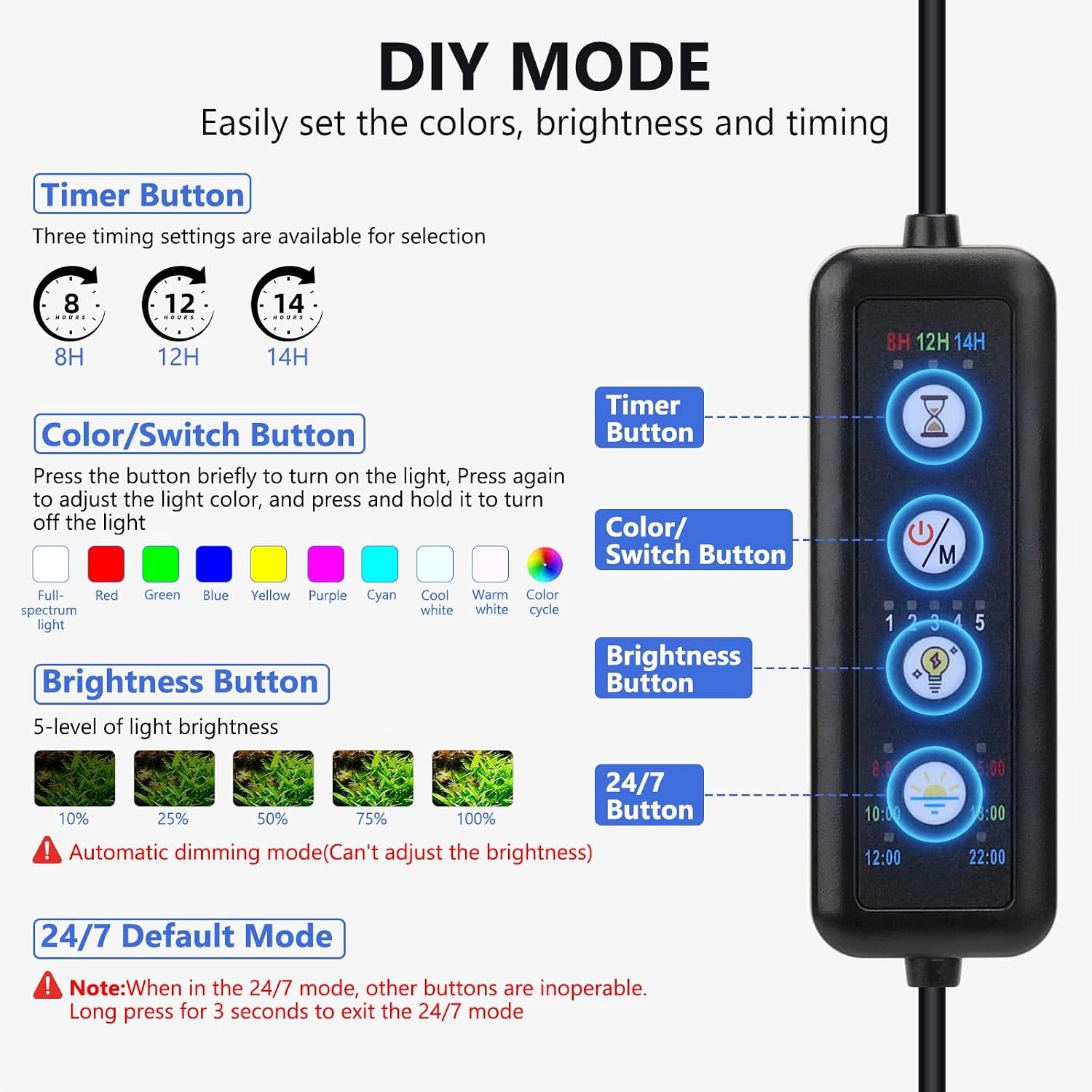 Full spectrum fish tank light with flexible gooseneck adjustment layout.