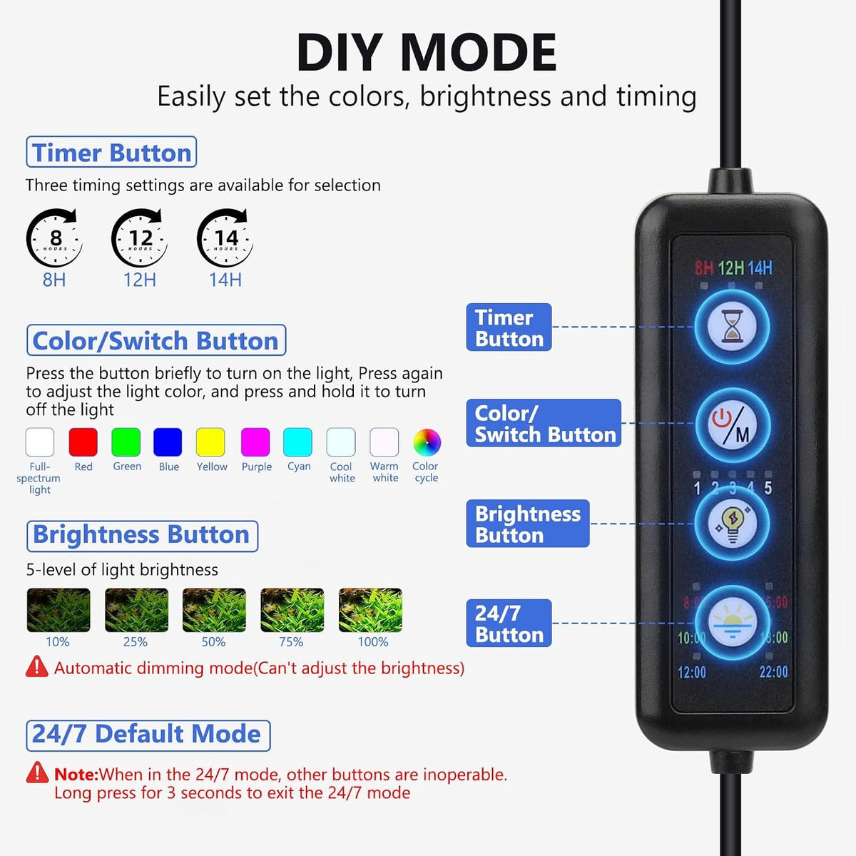 Full spectrum fish tank light with flexible gooseneck adjustment layout.