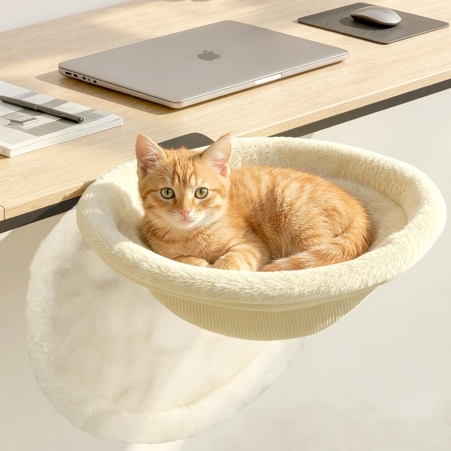 Pawaboo Cat Desk Bed, Sunken Cats Hammock with Steel Clamp Hold up to 40lbs, One-click Foldable Cat Side Table Beds with Soft Plush, Reversible & Washable Hanging Cats Bed for Game Office Home Desktop - Image 11