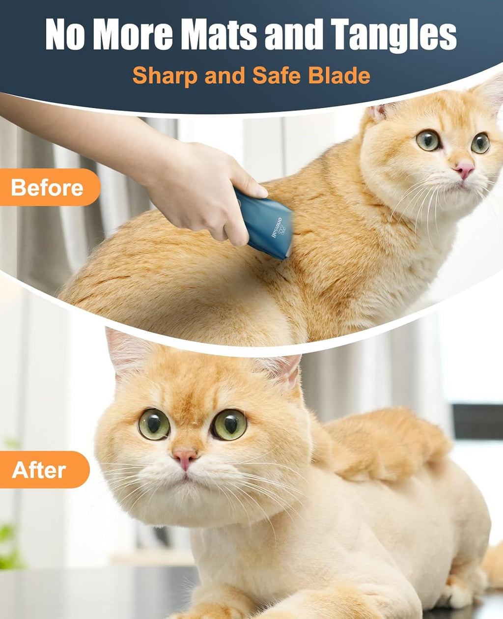 Quiet cat grooming clipper kit with guard combs and accessories