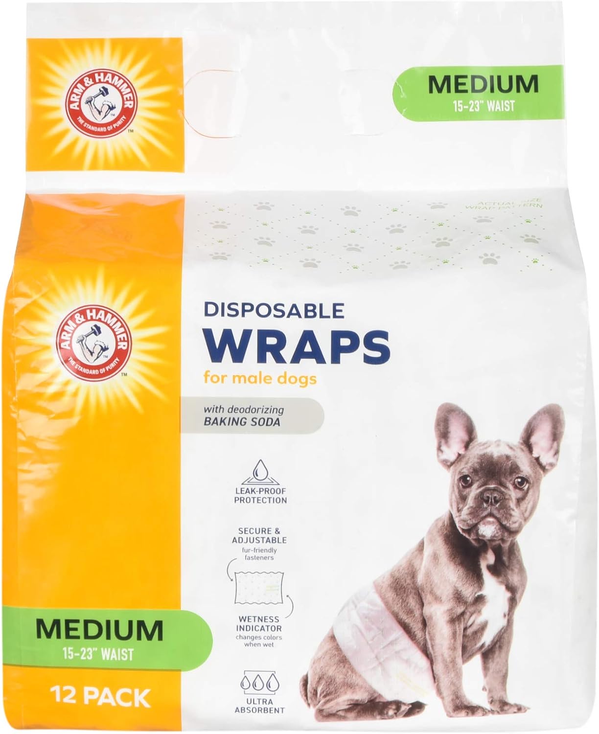 Arm & Hammer X-Small Male Dog Wraps, Disposable Belly Band Diapers with Baking Soda Odor Control, Super Absorbent Leak Resistant Design for Marking and Incontinence, 9-14 Inch Waist, 12 Count - Image 10