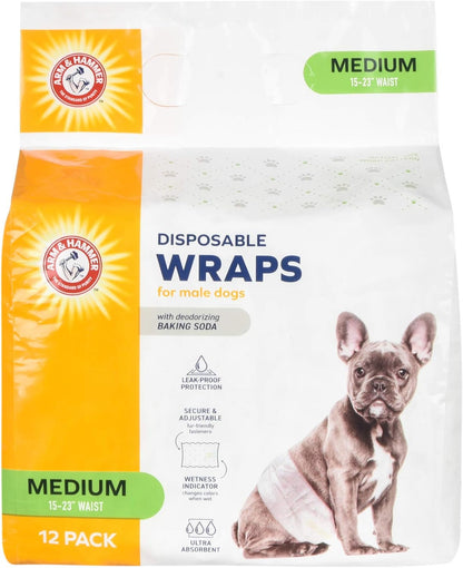 Arm & Hammer X-Small Male Dog Wraps, Disposable Belly Band Diapers with Baking Soda Odor Control, Super Absorbent Leak Resistant Design for Marking and Incontinence, 9-14 Inch Waist, 12 Count - Image 10