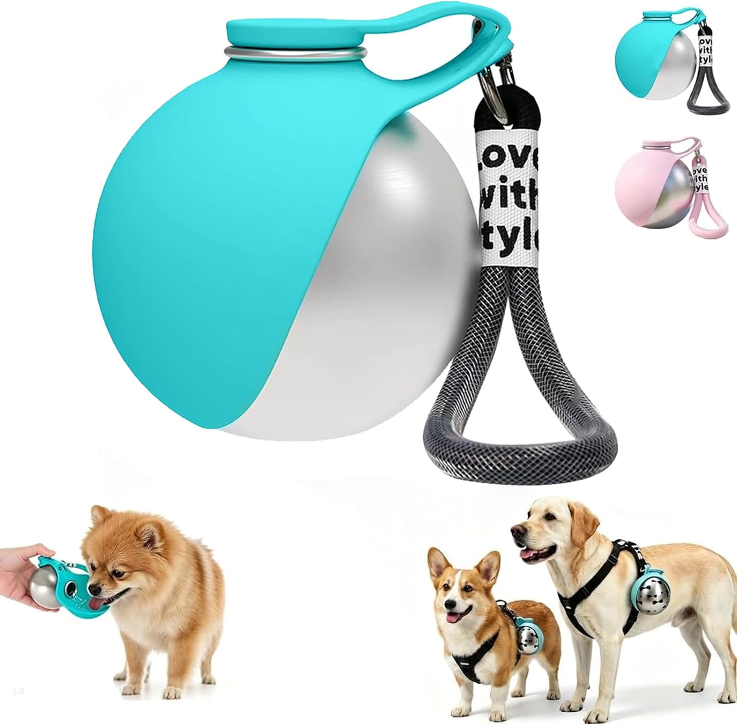 Parvala two in one portable tumbler for dogs blue front view premium stainless steel pet water dispenser