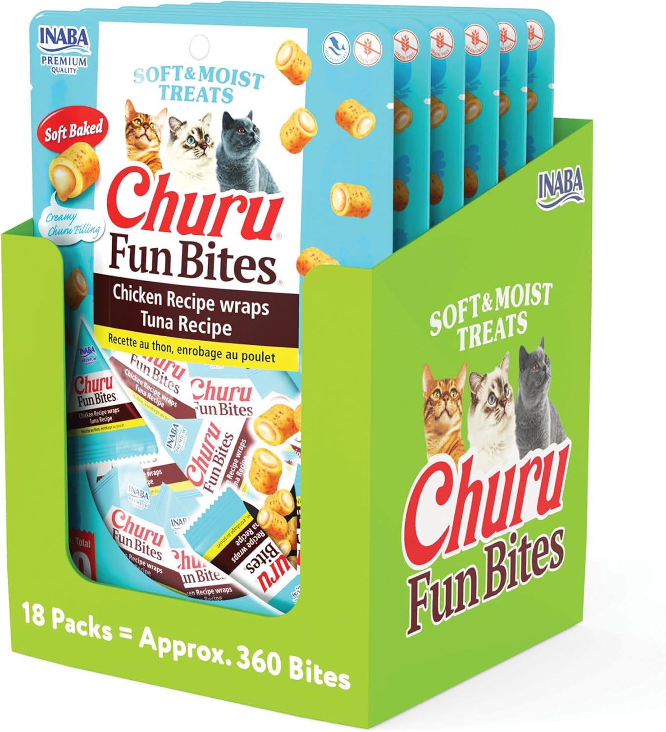 INABA Churu Fun Bites for Cats, Soft & Chewy Cat Treats with Taurine, 0.42 Ounces Each Tetra, 18 Tetras (3 per Bag), Chicken Recipe - Image 11