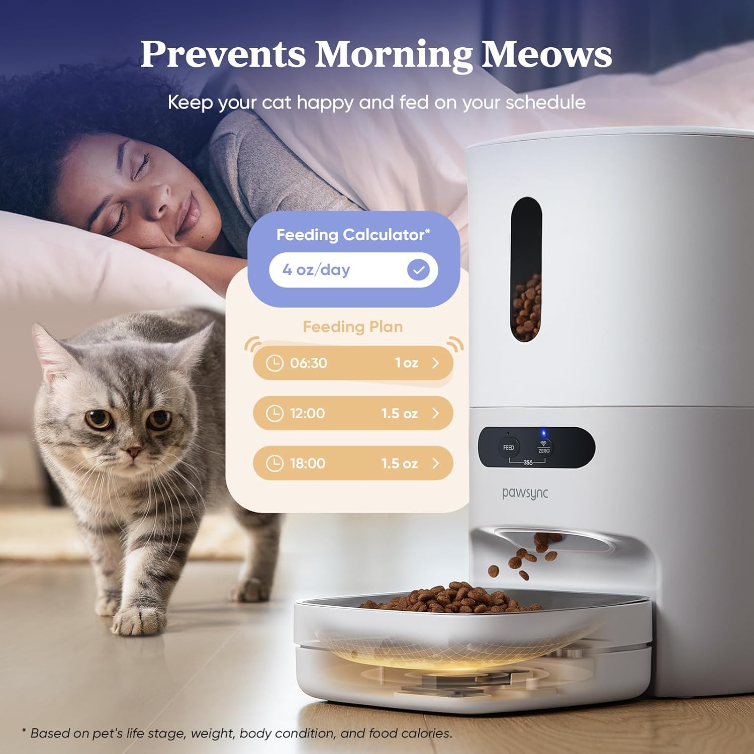 Three point six liter automated pet feeder showing mobile app control screen
