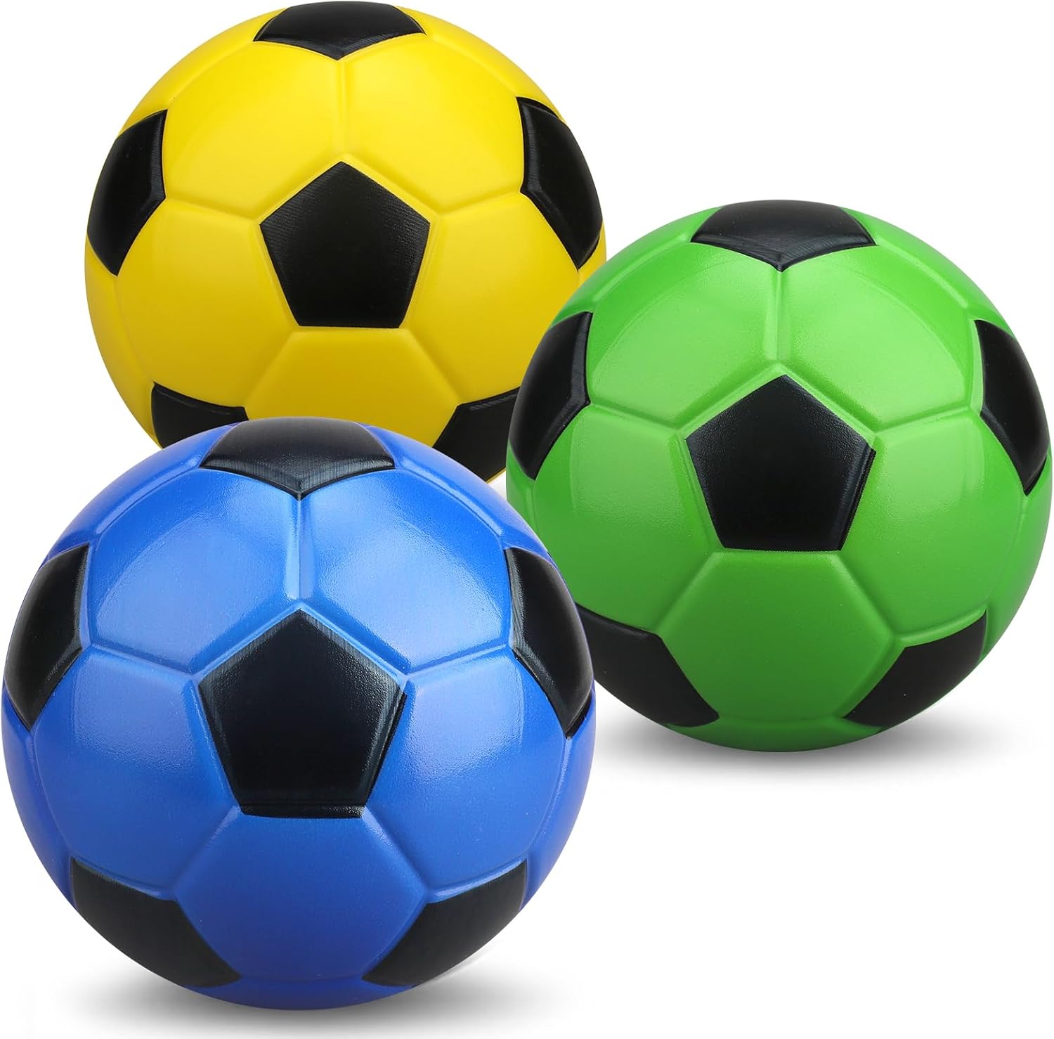 Mechaniker foam mini soccer balls pack of 3 rainbow colors front view