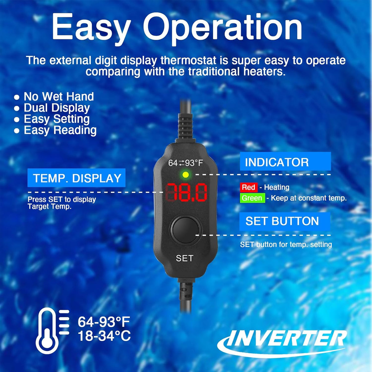 Close up of digital LED temperature display on Vcraze heater
