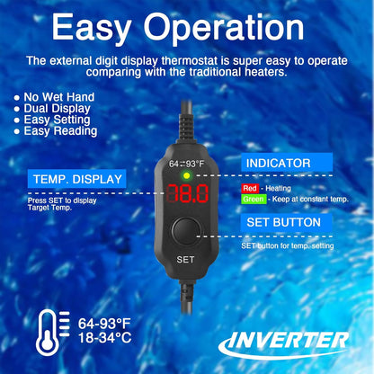 Close up of digital LED temperature display on Vcraze heater