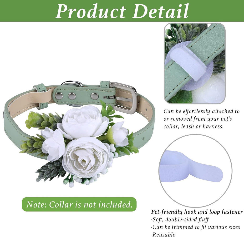 Adjustable hook and loop fastener on pet collar flower