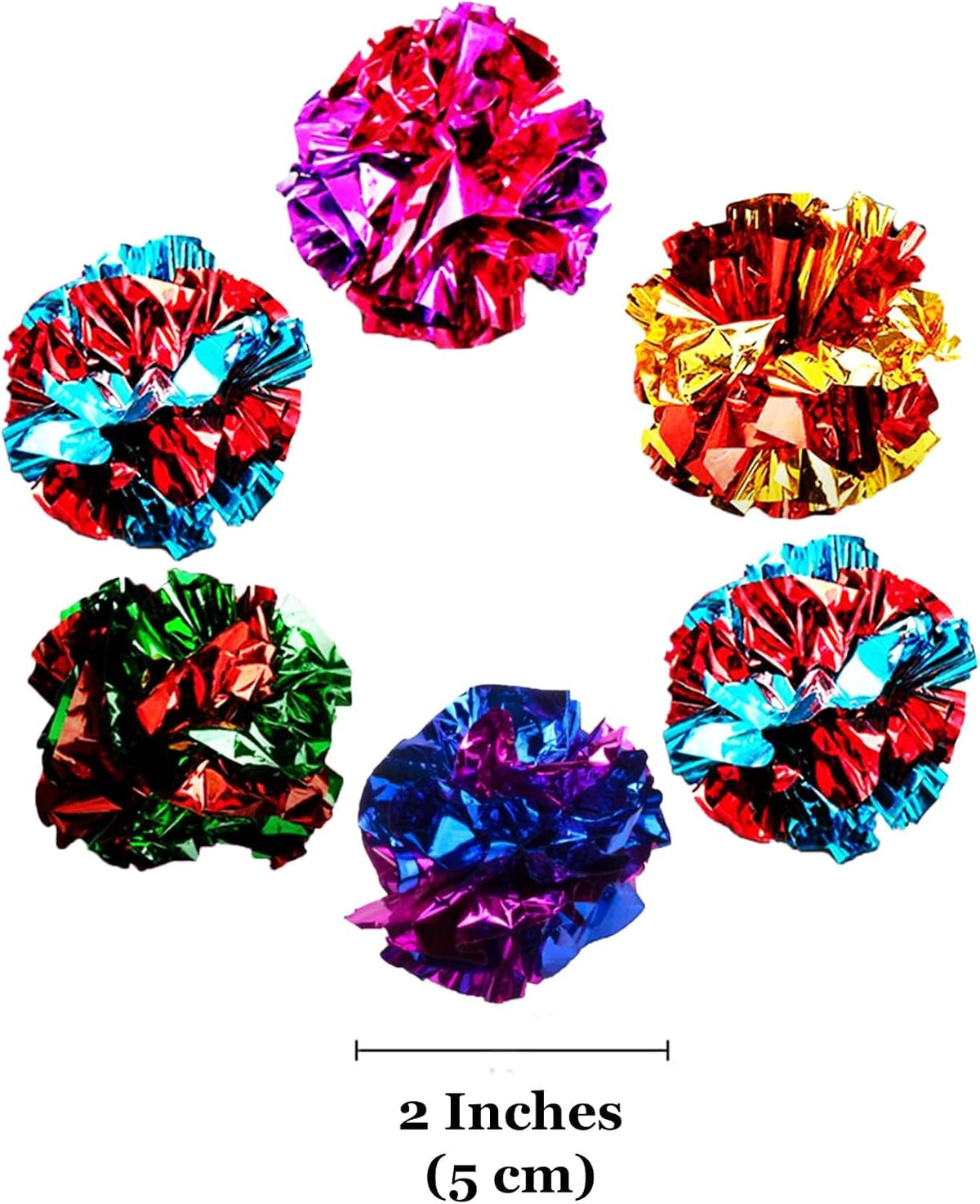 Two inch soft mylar crinkler balls for multi cat play.