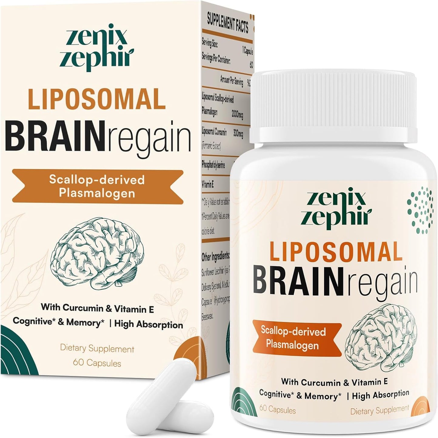 Zenixzephir Liposomal Plasmalogen with Curcumin and Vitamin E front bottle view