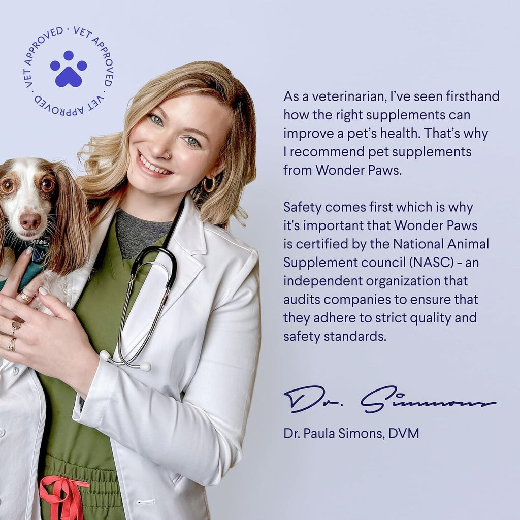 Wonder Paws dog liquid collagen supplement dropper close up for precise daily dosing.