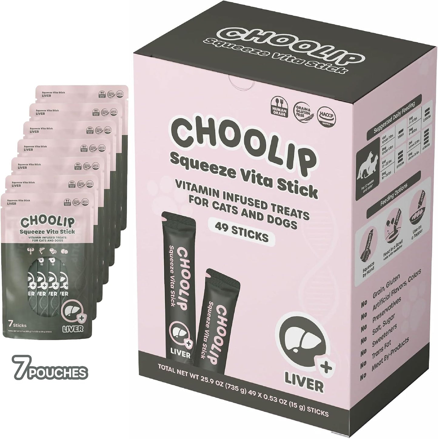 Choolip Squeeze Vita Stick Lickable Cat and Dog Treats - 49-Count Variety Pack with Multivitamins, Soft Squeezable Paste for All Life Stages, Supporting Overall Health - Box with 7 Pouches - Image 10