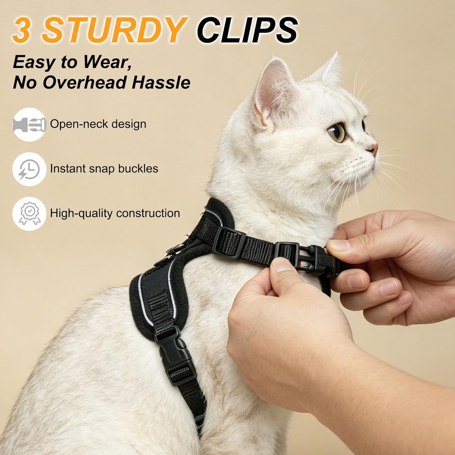 BEAUTYZOO reflective cat harness highlighting high visibility safety strips