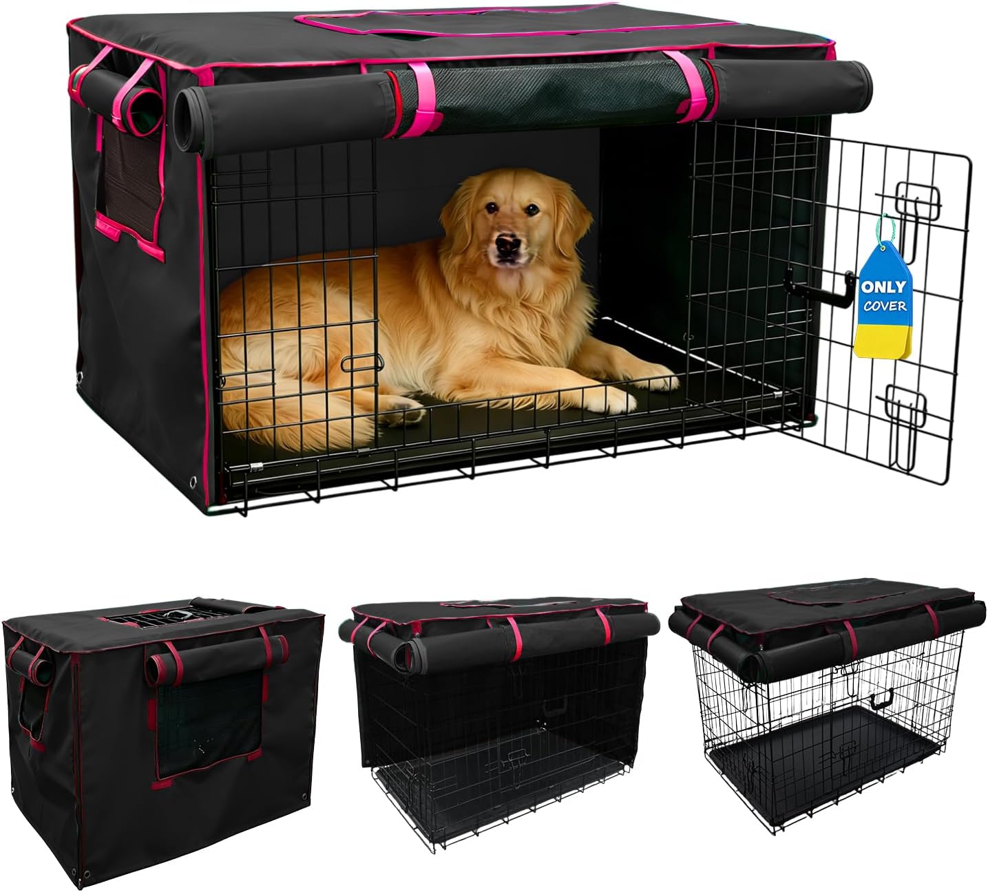 42-Inch Grey Dog Crate Cover - Light-Blocking Protective Cover with Roller Shades, Sound-Dampening Sunshade for Wire Kennels, Features Breathable Side Window (Cover Only) - Image 9