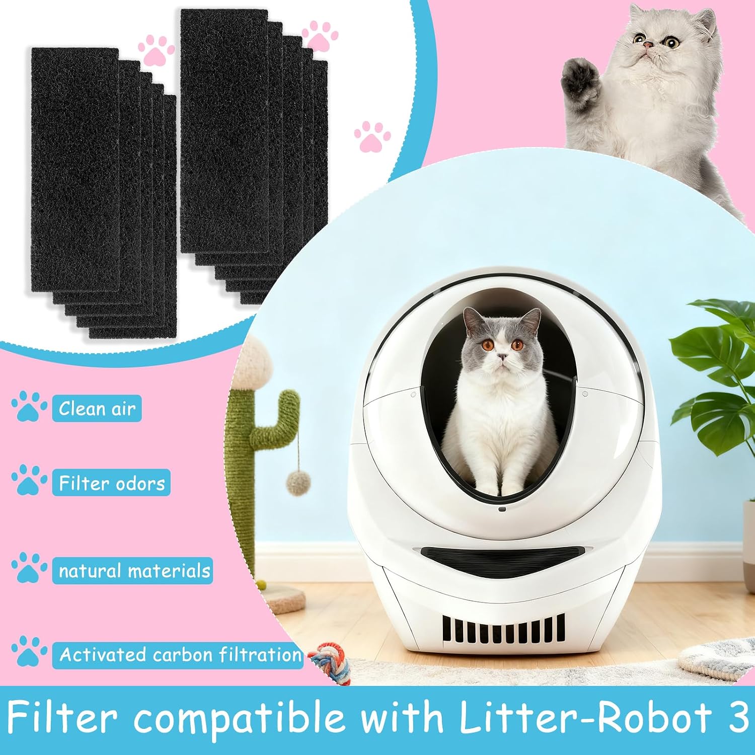 Activated charcoal replacement pads for automatic cat litter boxes