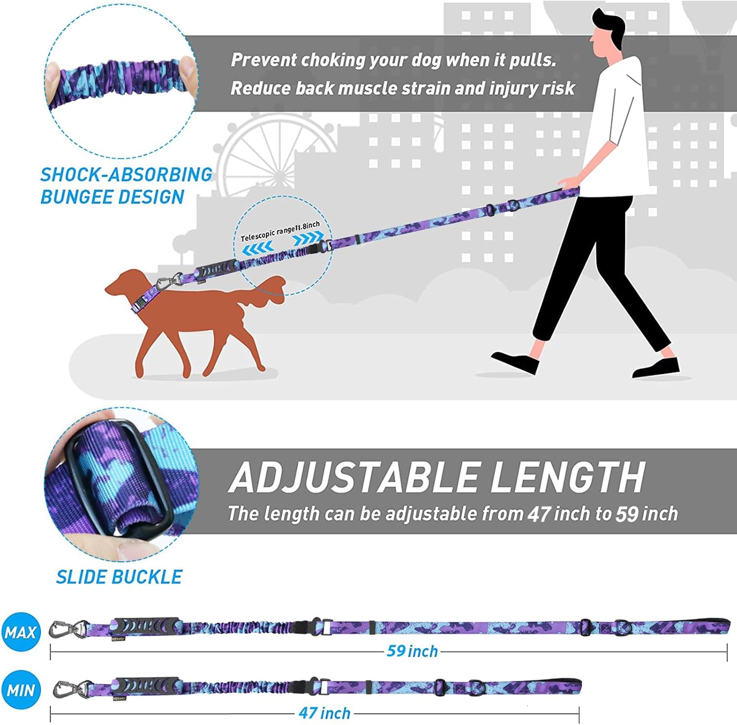 Hotsky tactical leash showing the accessory D ring with attached poop bag holder