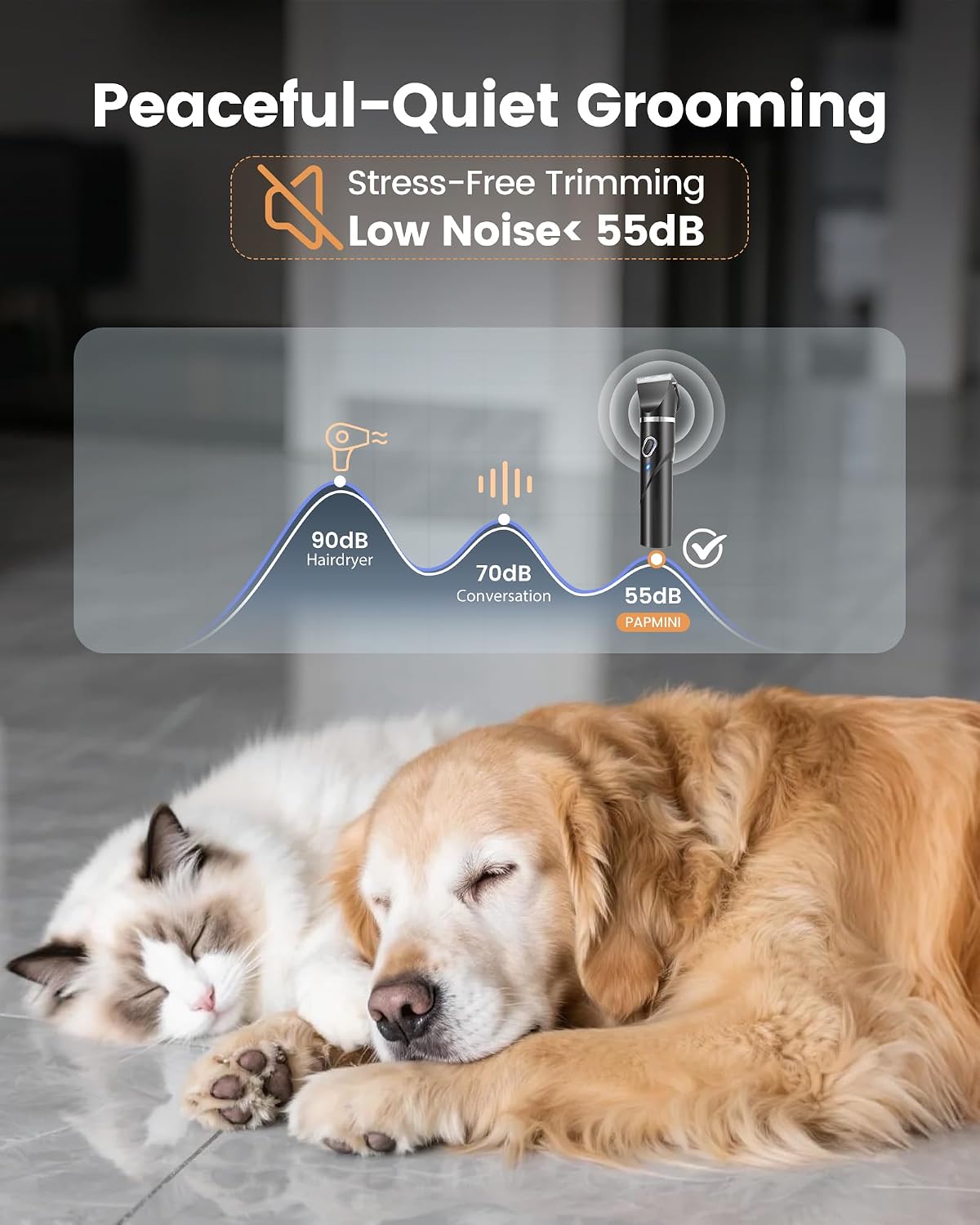 Small pet paw trimmer attachment head designed for precise trimming between sensitive paw pads.