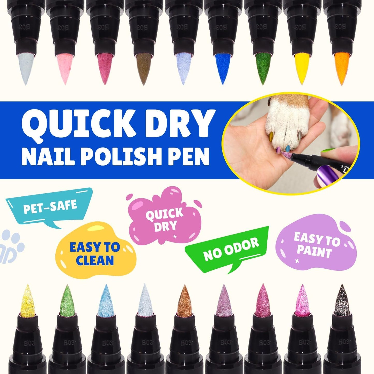 Pet safe dog nail polish pens with included nail file