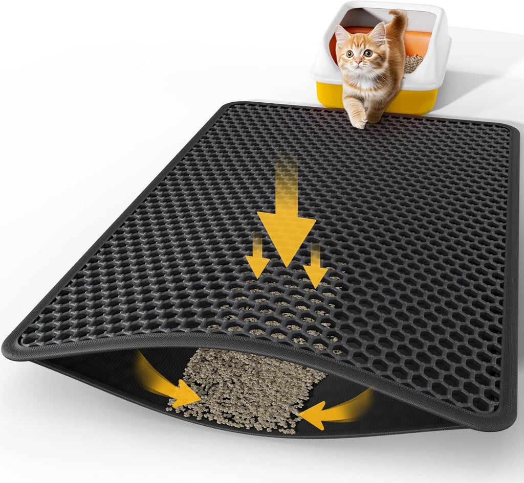 27" x 19" Cat Litter Mat - Ultra-Large Litter Box Mat with Double Layers, Urine-Proof and Non-Slip Litter Trapping Mat, Easy to Clean Kitty Litter Mats for Floor, Scatter Control, Grey - Image 9