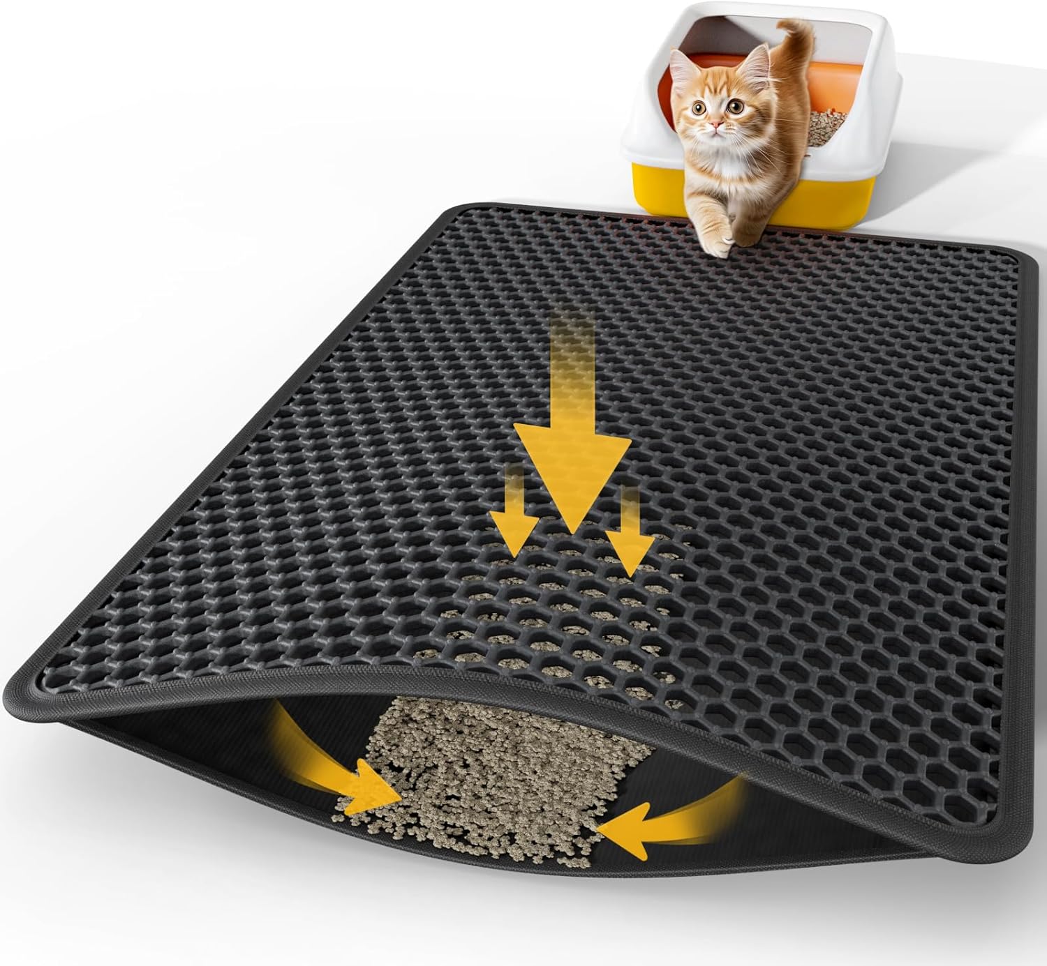 27" x 19" Cat Litter Mat - Ultra-Large Litter Box Mat with Double Layers, Urine-Proof and Non-Slip Litter Trapping Mat, Easy to Clean Kitty Litter Mats for Floor, Scatter Control, Grey - Image 9